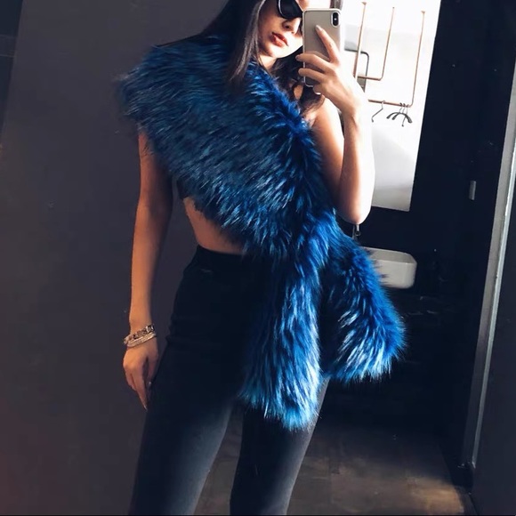 Knit Mia Natural Silver Fox Fur Scarf Shawl: FurHatWorld.com Vegan fox fur wrap scarf